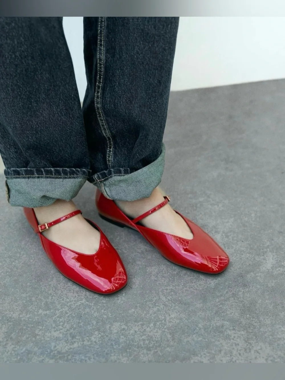 ZARA FAUX PATENT BALLET FLATS WITH ANKLE STRAP size 38 - Picture 2 of 9